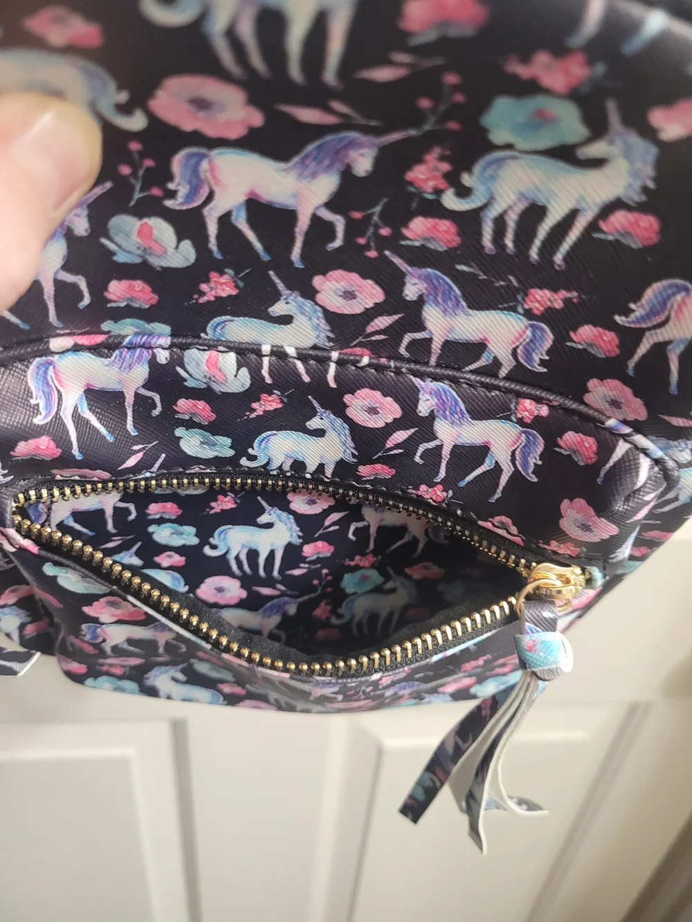 Kids Unicorn Print Mini Backpack - Black with Pastel Unicorns